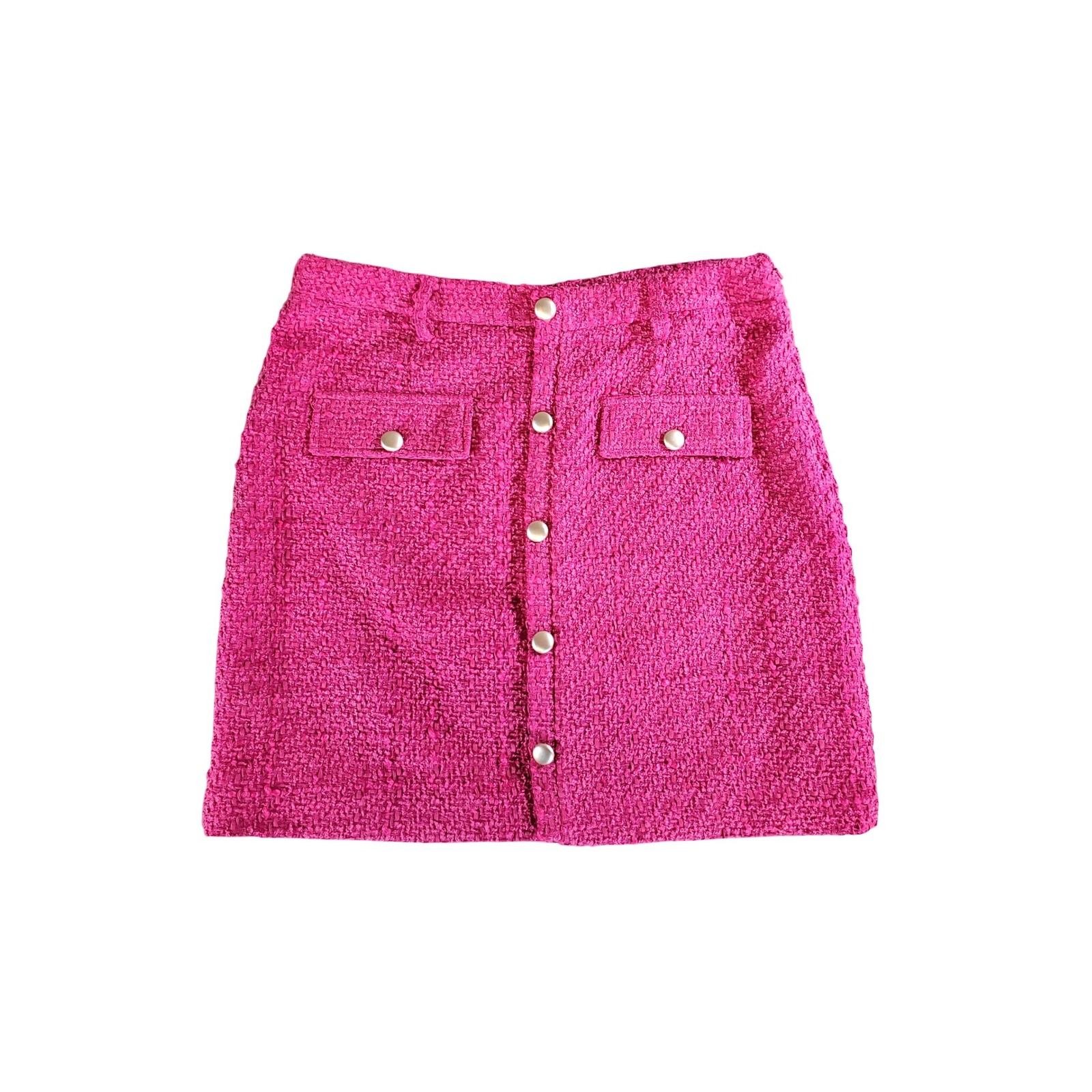 Nine West Womens Hot Pink Tweed Button Front Mini Skirt Size L Magenta Boucle